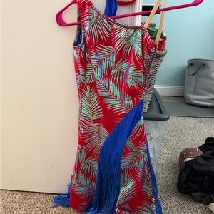 Tropical Red and Blue Fringe Dress